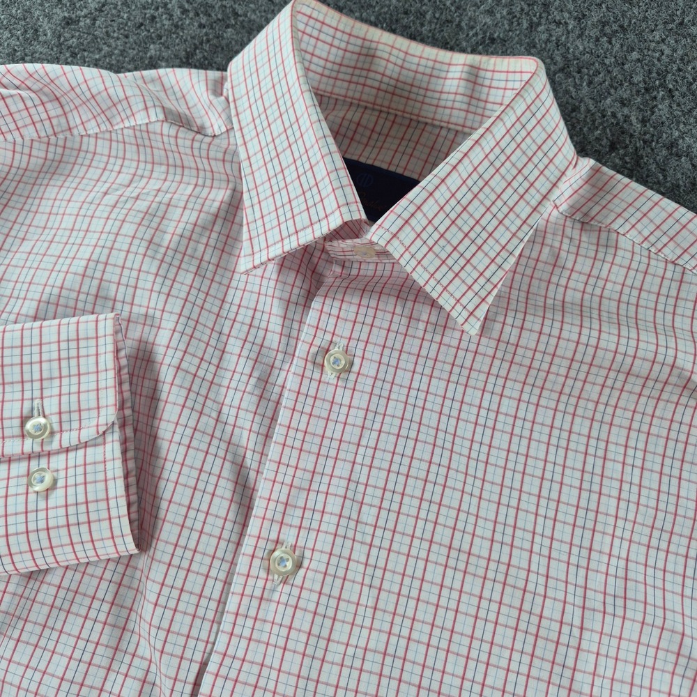 David Donahue Mens 16.5 34/35 Cotton Tattersall Check Dress Shirt Red Blue White